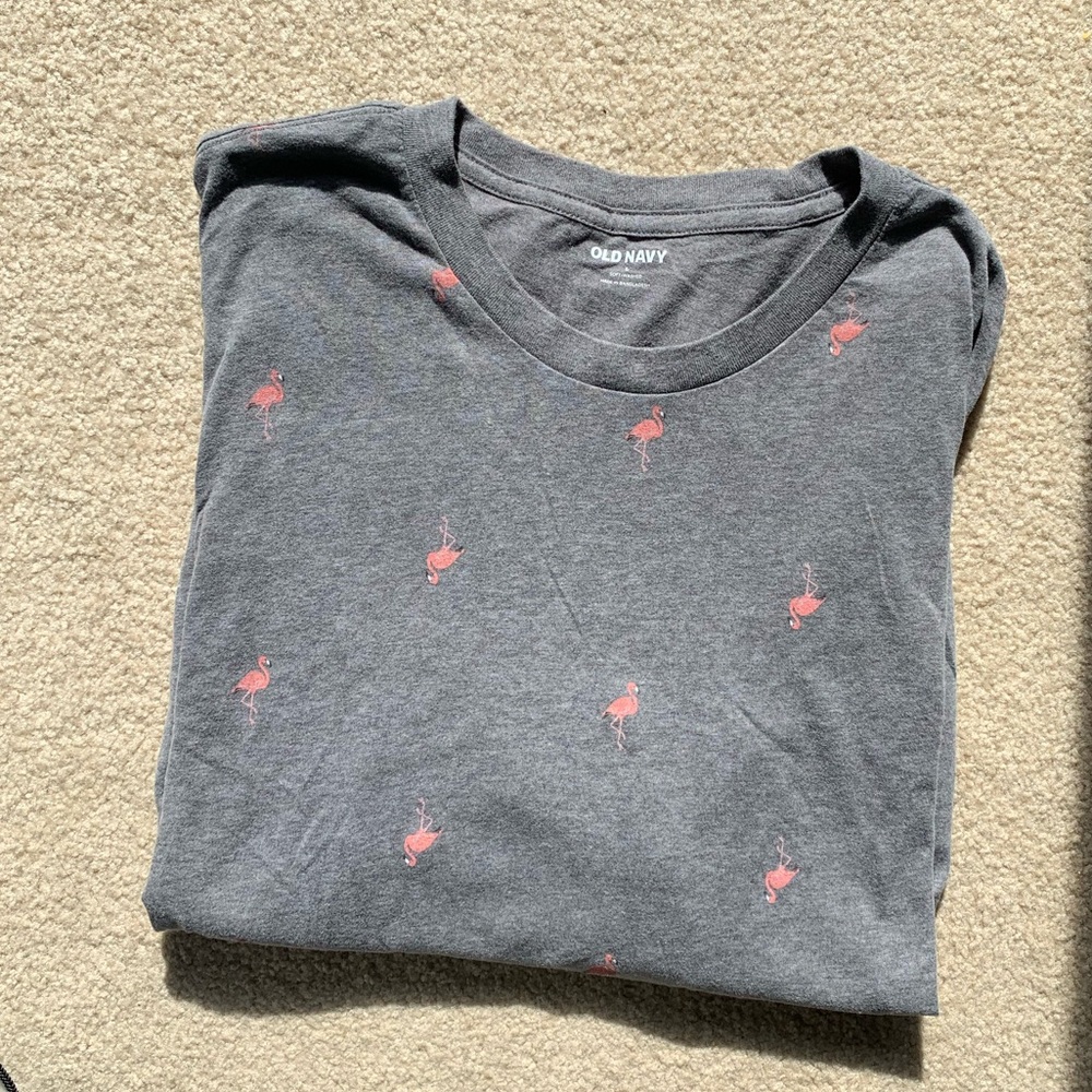 Old Navy Grey Flamingo Print T Shirt